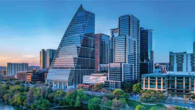 Austin convention center cityscape, riverfront networking