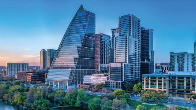 Austin convention center cityscape, riverfront networking