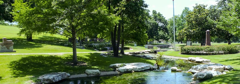 Texas Memorial Park serene event venue, water features, nature