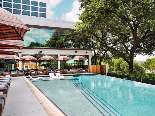 Hotel Van Zandt pool deck, upscale event.