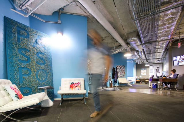 Capital Factory private office, industrial chic, workshop, product launch