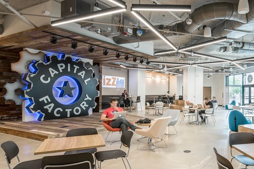 Capital Factory event space, modern, tech pitch, workshop