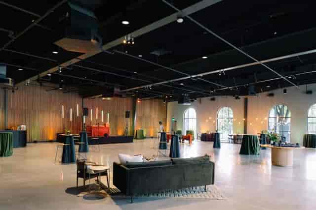 Main Hall event venue, industrial, wood, presentation, reception