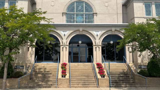 Church wedding venue, grand stairs, classic architecture