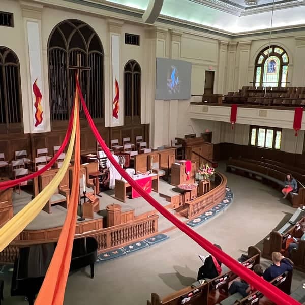 Church sanctuary, stage, AV screen, ceremony, event