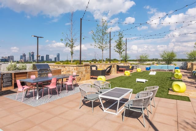 Outdoor event space, apartment complex, reception, team building