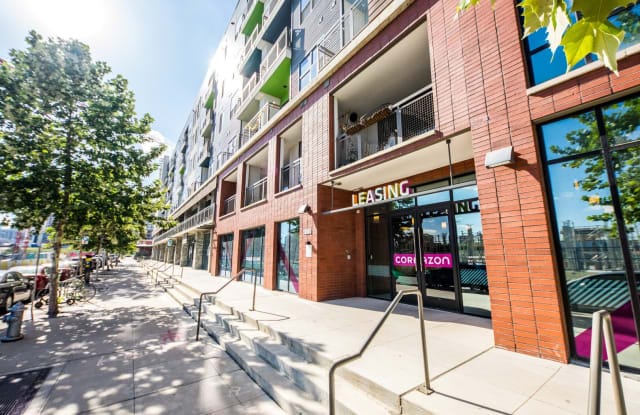 Corazon modern urban event space, leasing signage, corporate launch