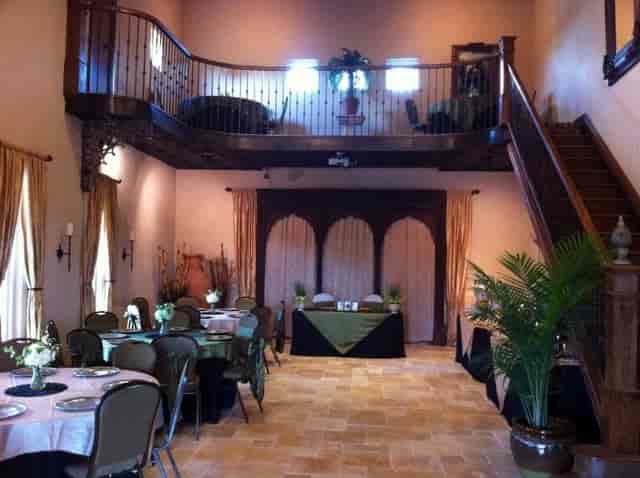 Veranda event space, arched backdrop, corporate event, wedding venue