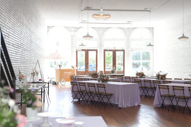 Loft event venue, exposed brick, versatile party.