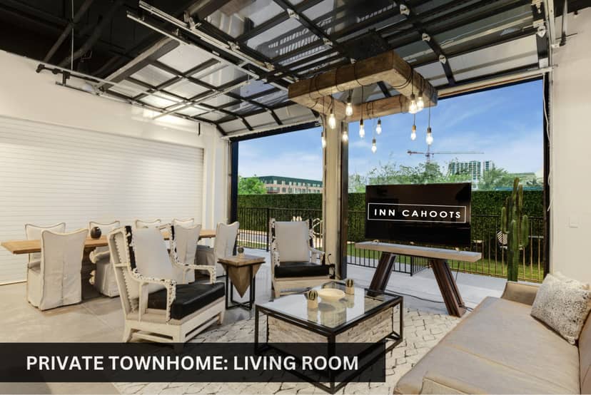 Inn Cahoots event space, garage door, corporate party