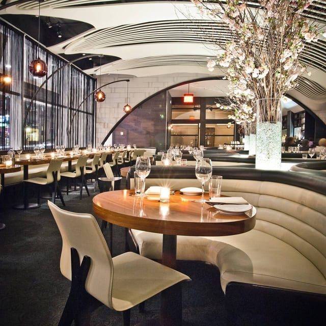 STK Steakhouse lounge event: curved banquette, upscale dining