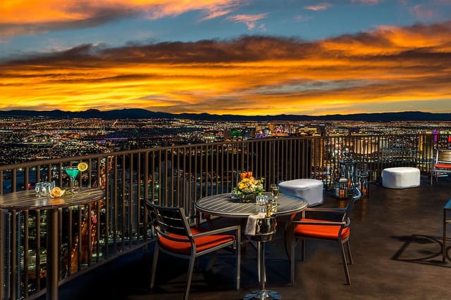 Strat rooftop dining, sunset event, VIP reception