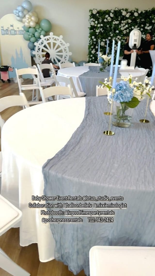 Nautical baby shower, balloon arch, castle decor, party setup