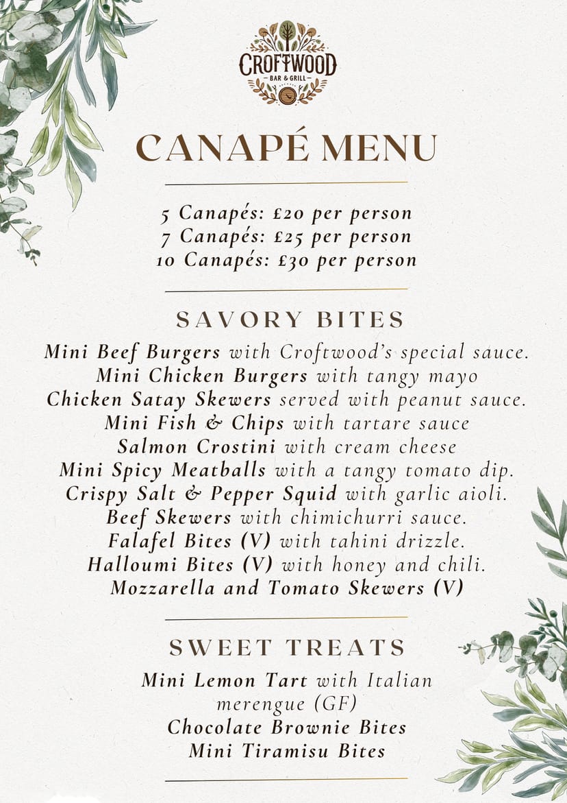 Croftwood Bar & Grill canapés event catering