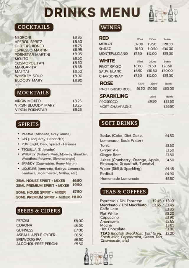 Croftwood Bar & Grill menu: event catering, drink options