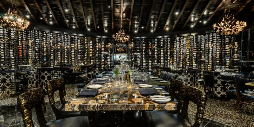 Jean-Georges Steakhouse bar, wine display, luxury event, private dining