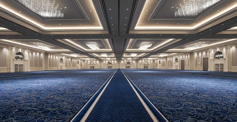Venetian ballroom, elegant carpet, conference gala venue