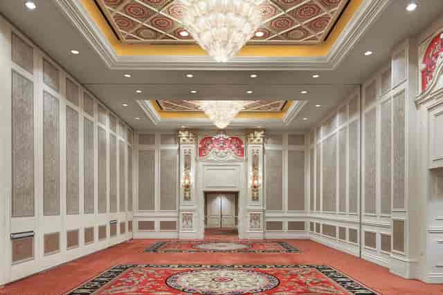 Venetian ballroom gala, opulent chandeliers, conference event