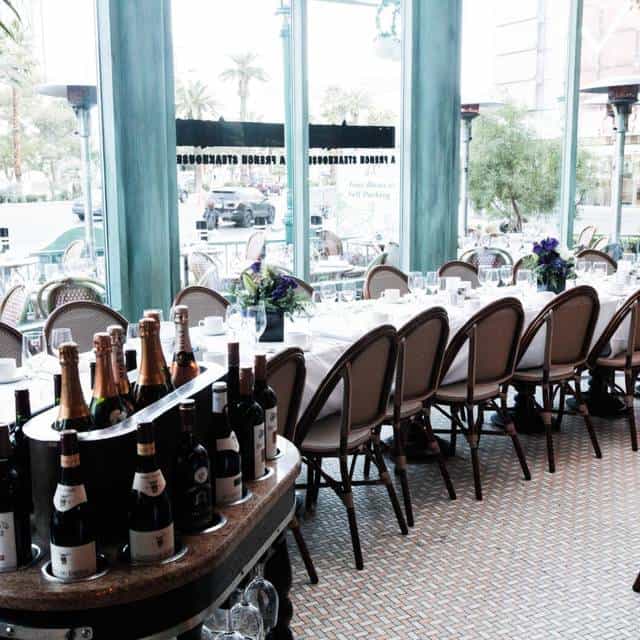 Mon Ami Gabi Le Cabaret table, wine, corporate reception