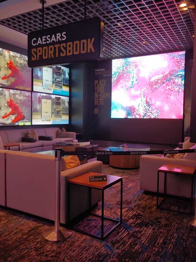 LINQ Sportsbook event lounge, LED screens, product launch, VIP party