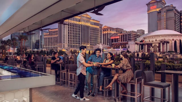 LINQ Hotel outdoor venue, city skyline, networking event, cocktail reception