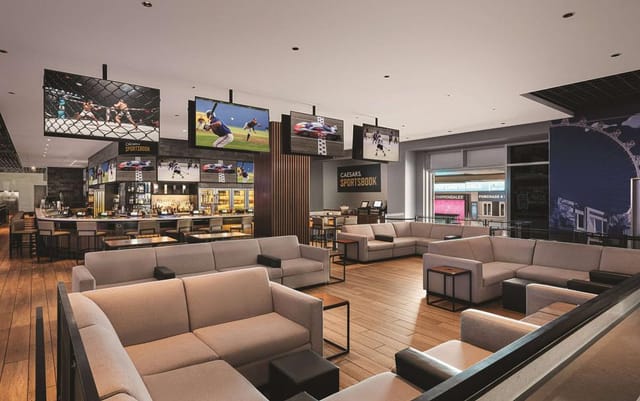 LINQ Hotel lounge event, screens, bar