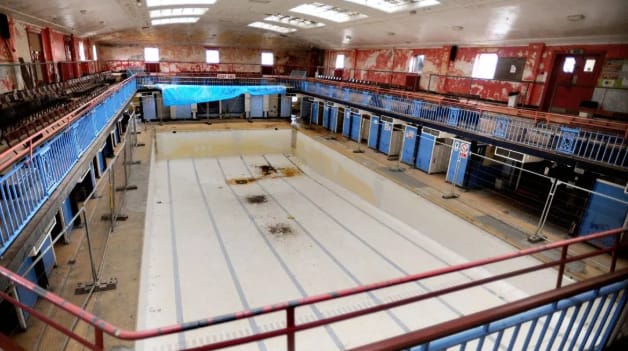Byrne Baths industrial chic renovation party venue