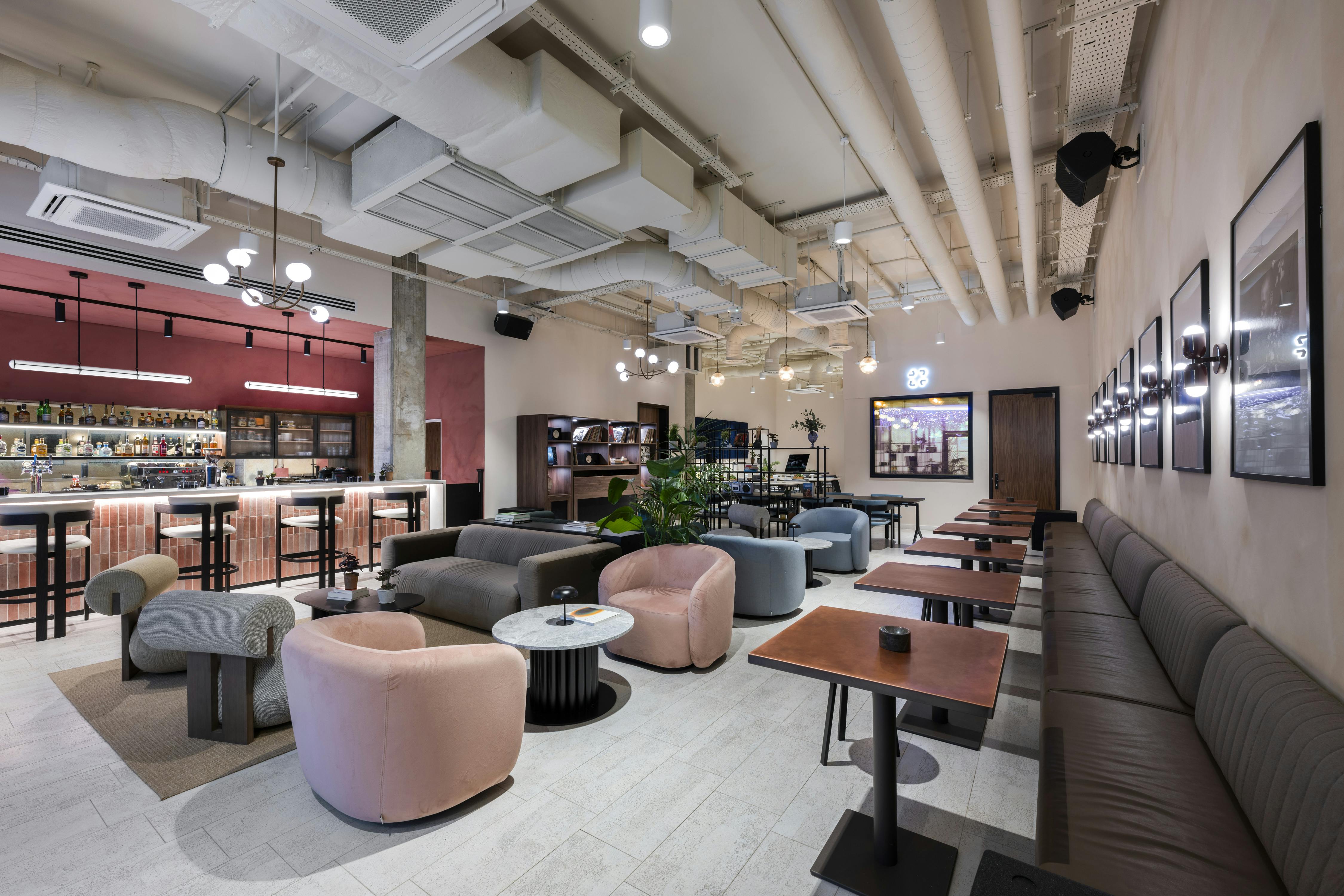 Modern event space at Qube Elephant Lounge with stylish seating for meetings and gatherings.