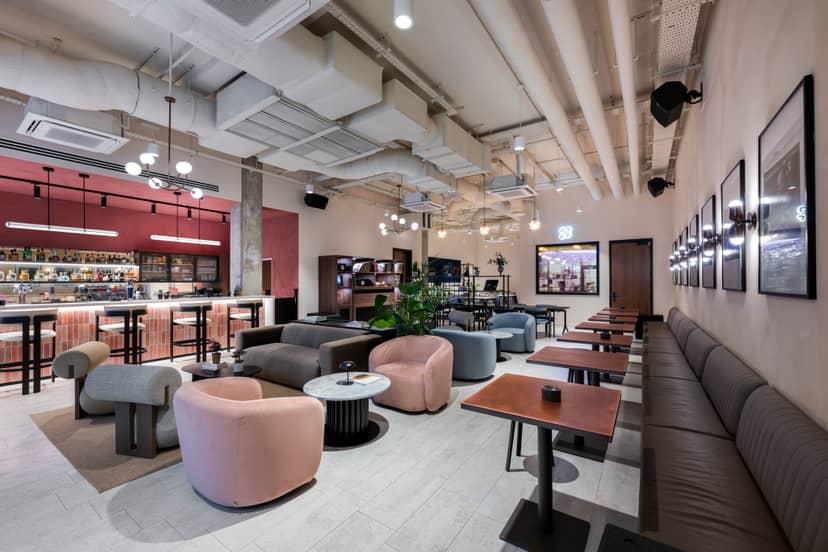 Modern event space at Qube Elephant Lounge with stylish seating for meetings and gatherings.