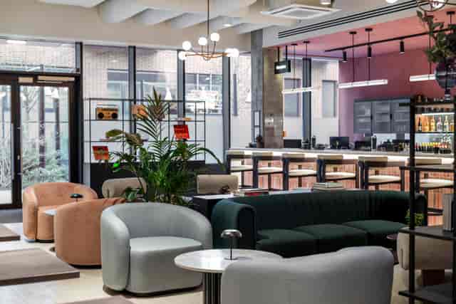 Modern lounge area in Qube Elephant for networking events and informal meetings.