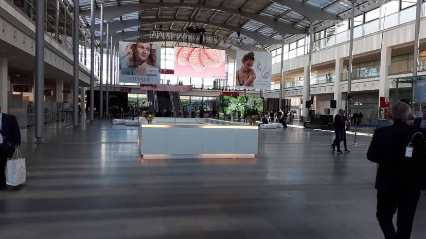 Messe München auditorium, modern reception, trade show