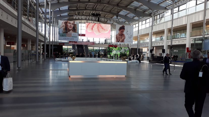 Messe München auditorium, modern reception, trade show