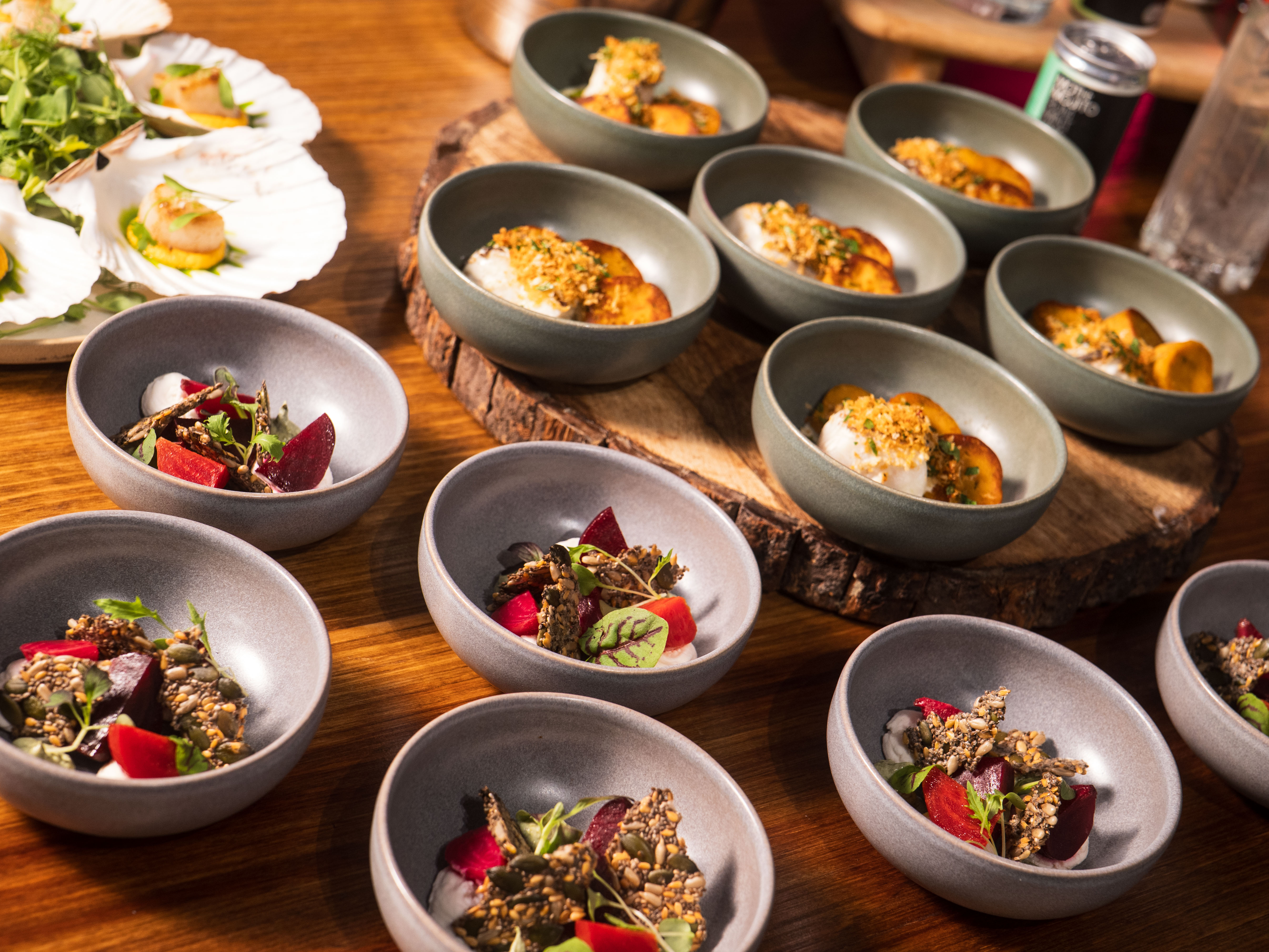 Gourmet dishes in elegant setup for indoor karting private events at K1 Speed Canary Wharf. - Banner