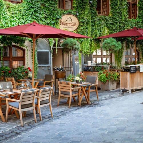 Pfistermühle restaurant terrace event, intimate outdoor dining