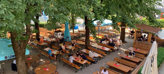 Löwenbräukeller beer garden, outdoor seating, Oktoberfest corporate event