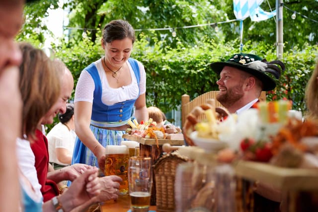 Oktoberfest beer garden, lively, Munich