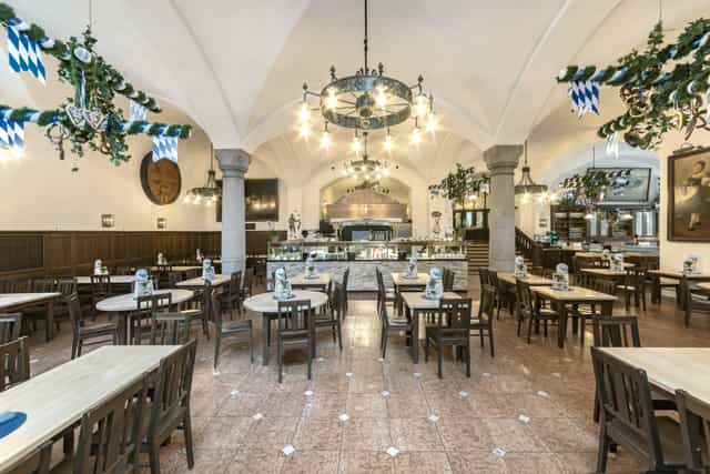 Bavarian beer hall event, rustic bar, Oktoberfest party