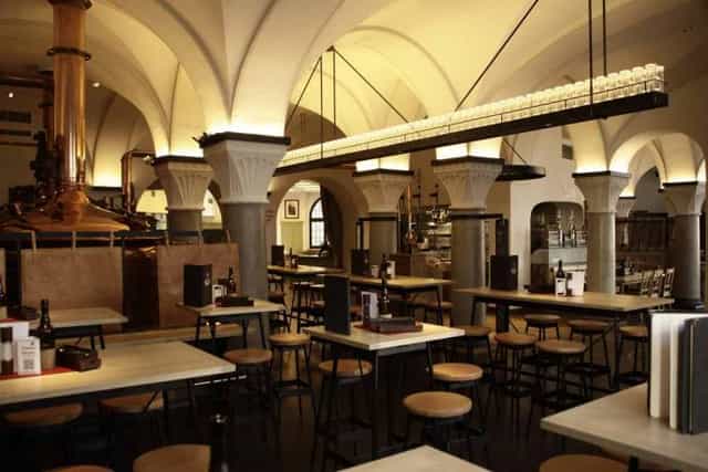 Paulaner Brauhaus vaulted ceiling brewery reception