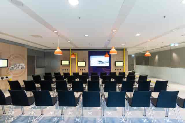 BMW Welt conference room, modern, product launch, presentation