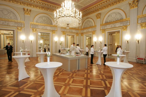 Bavarian State Opera reception, elegant high-top tables, cocktail event, VIP service