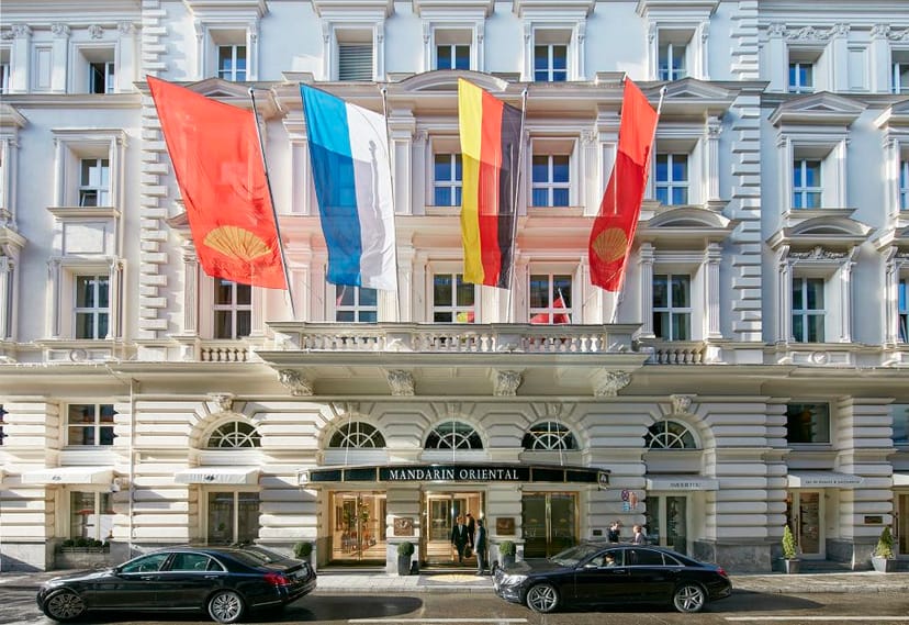 Luxury hotel, Munich event, corporate conference, flags