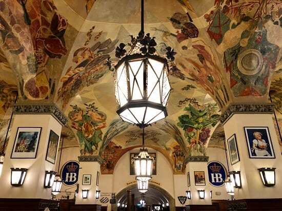 Hofbräuhaus Schwemme, ornate ceiling, beer hall event, Munich festival