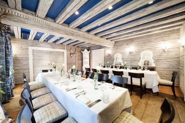 Spatenhaus private dining, rustic banquet table, corporate event