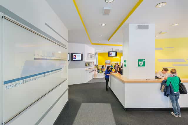 Munich conference foyer, modern reception, event check-in