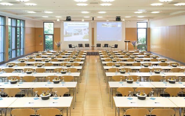 Munich conference center theater seating, event tables