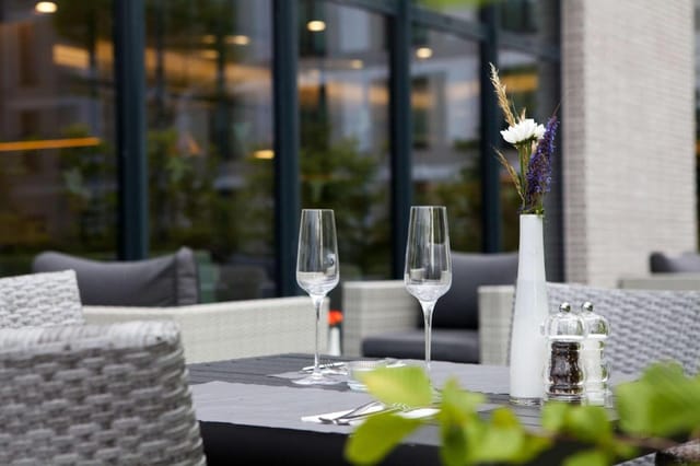 Hilton Munich outdoor event space, networking reception, product launch.