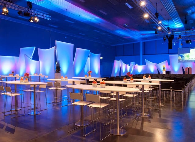 Modern convention hall reception, keynote, event