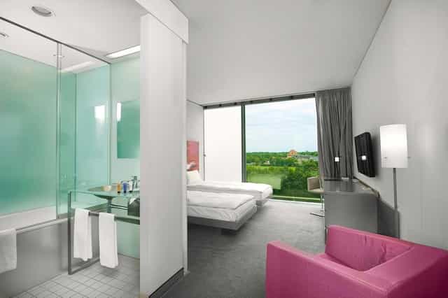 Modern hotel room, dual beds, Munich convention