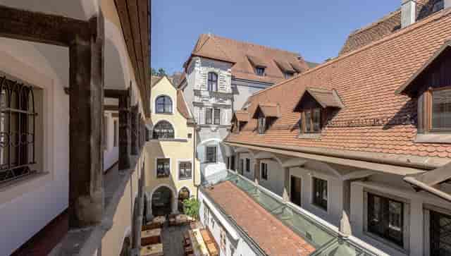 Hotel Mader courtyard event, historic charm, outdoor seating