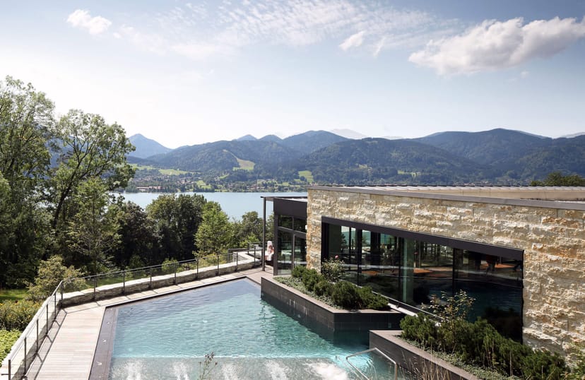 Tegernsee wellness resort, modern infinity pool, corporate retreat, incentive travel